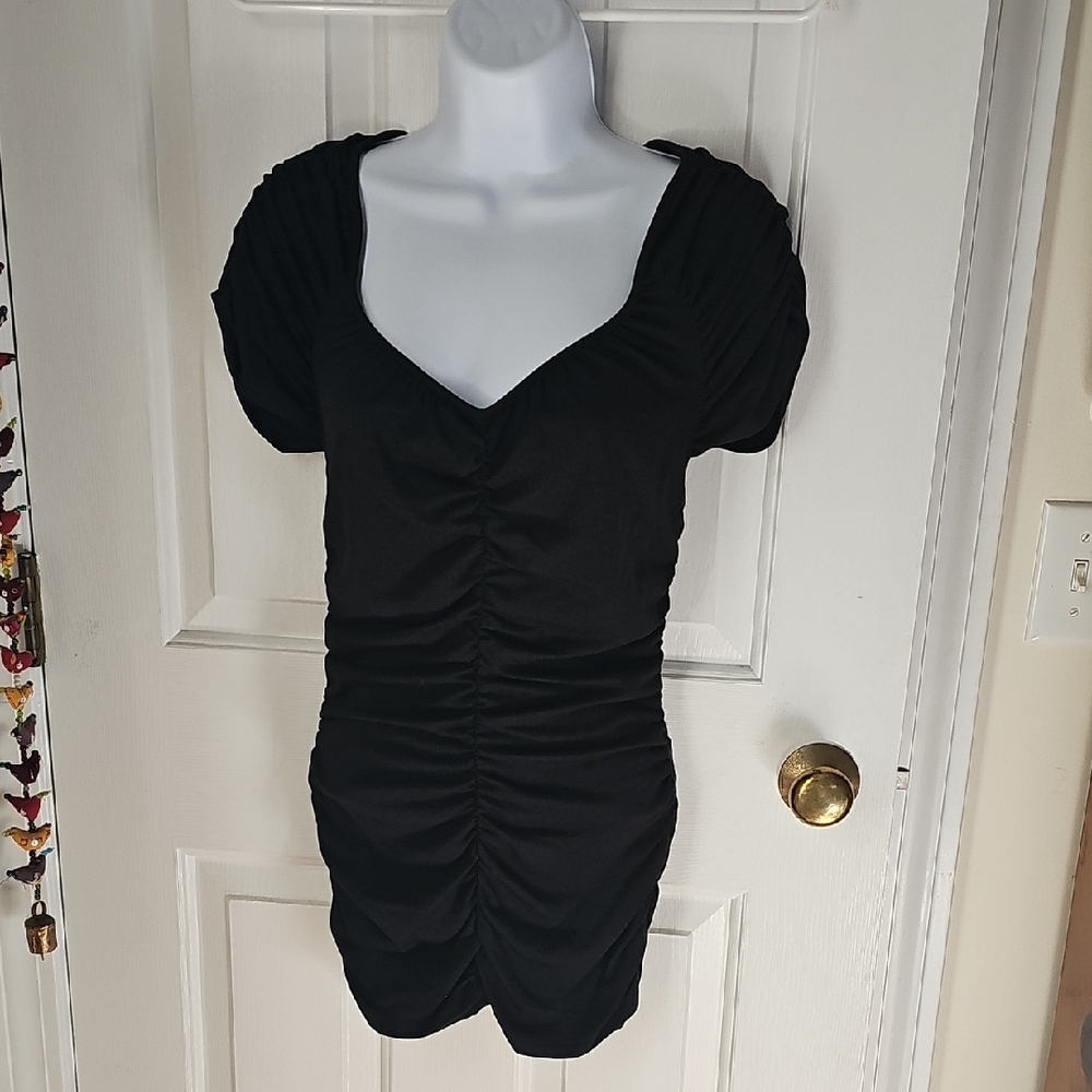Attention Black Puff Sleeve Ruched Blouse XS